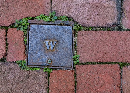 Philly Water, water access plate surrounded with brick